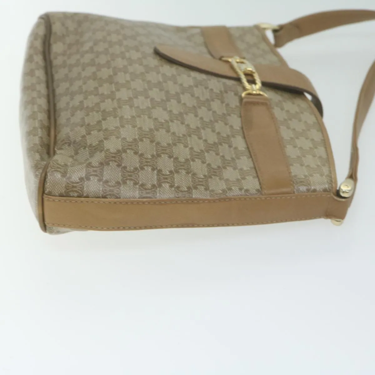 CELINE Macadam Canvas Shoulder Bag Beige Auth 65870