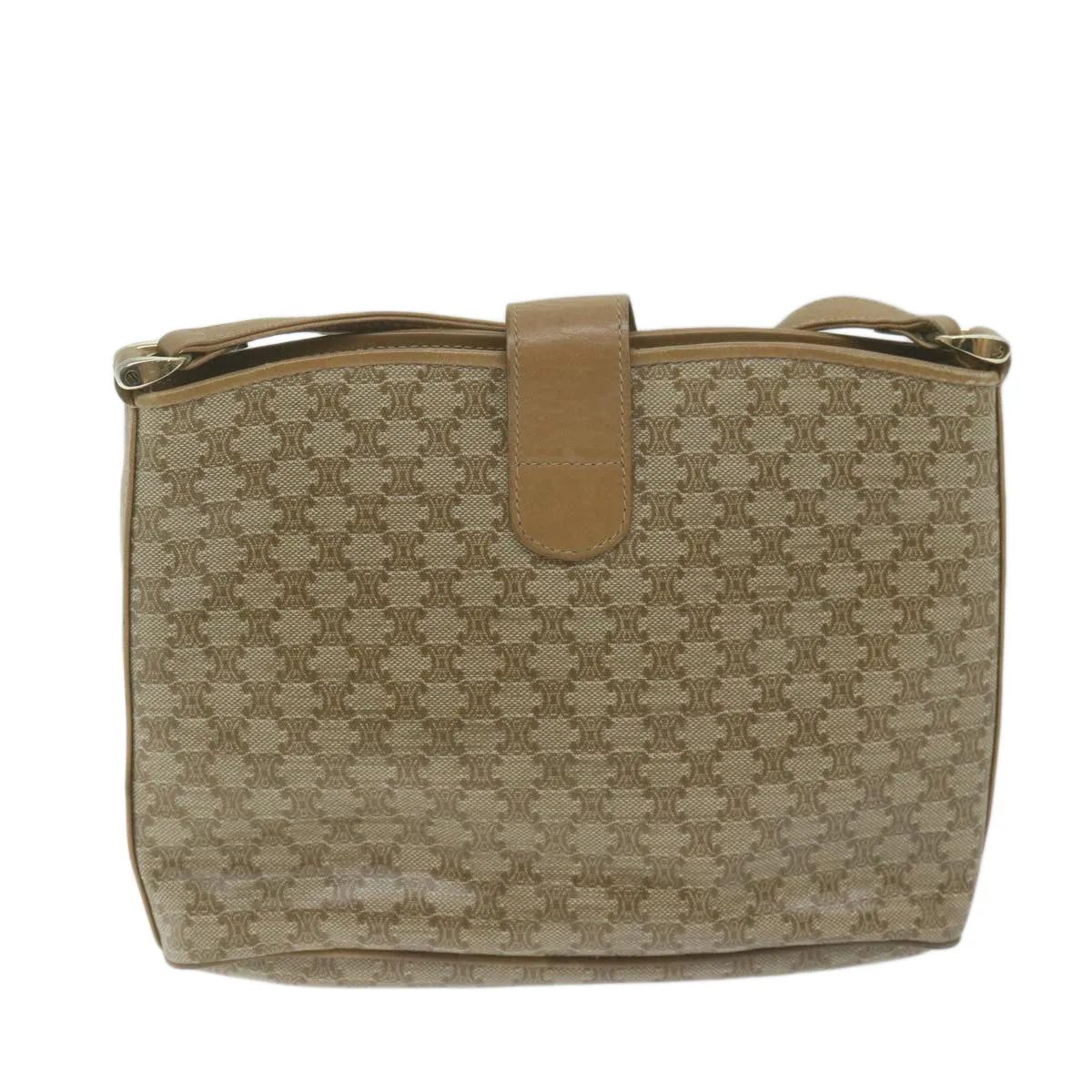 CELINE Macadam Canvas Shoulder Bag Beige Auth 65870