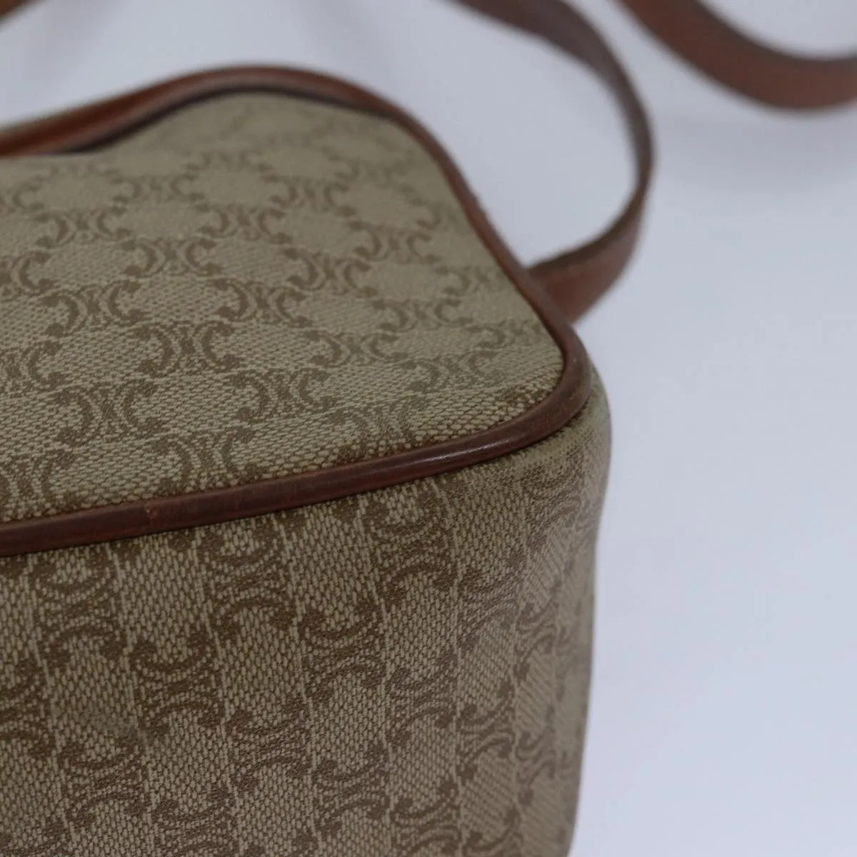 CELINE Macadam Canvas Shoulder Bag Beige Auth 80066