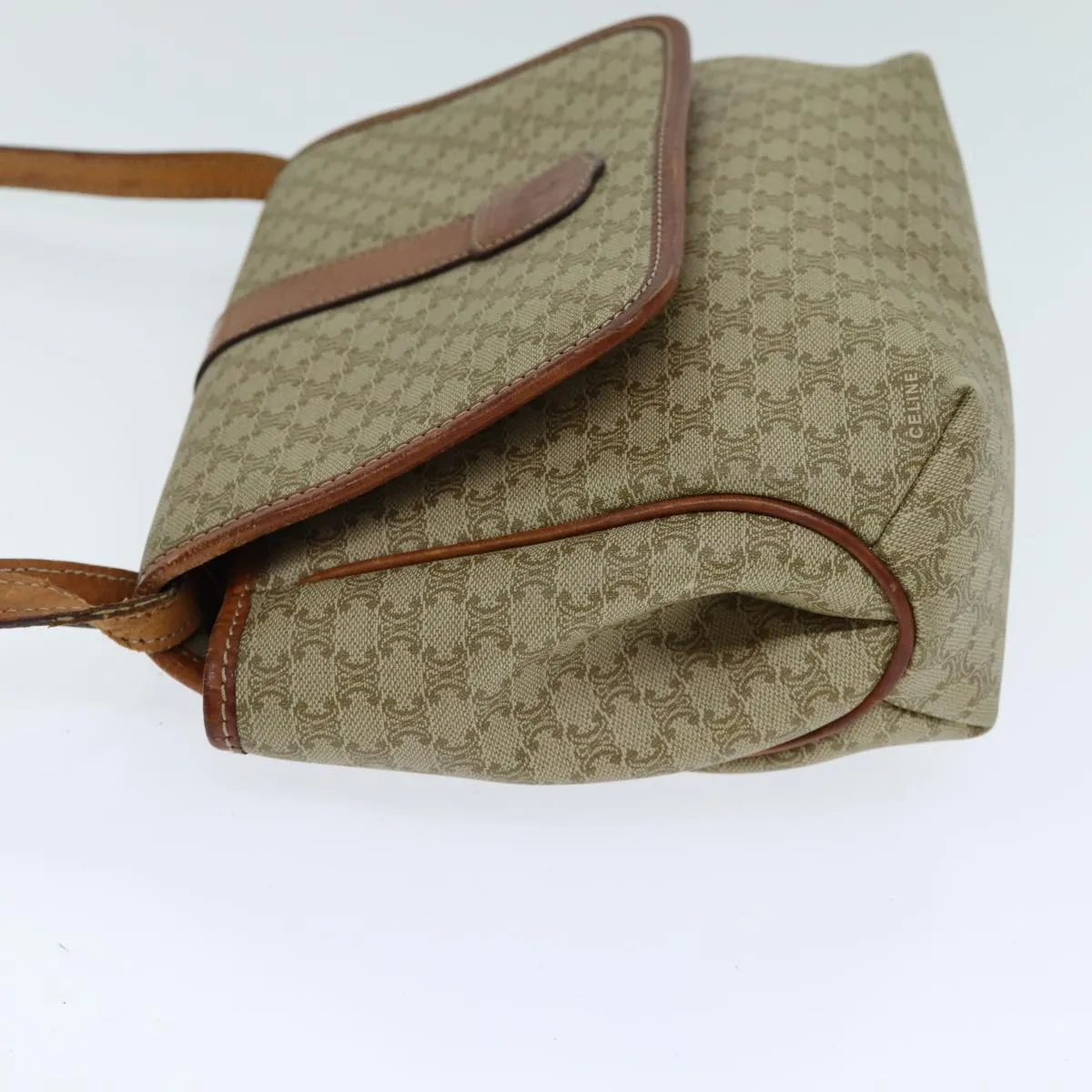CELINE Macadam Canvas Shoulder Bag Beige Auth 81445