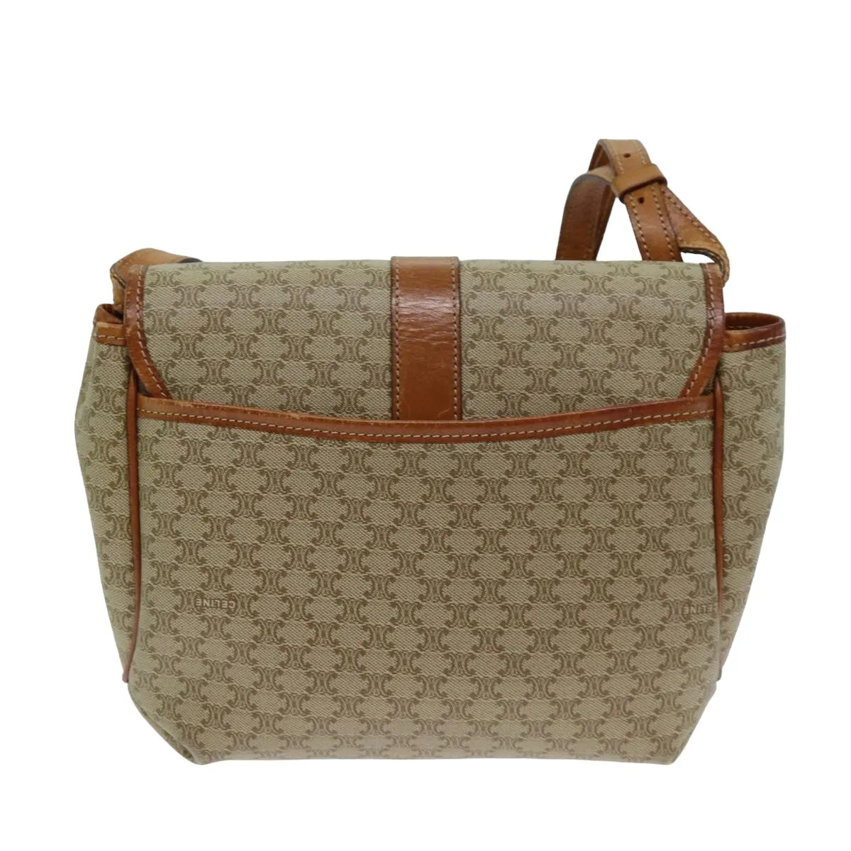 CELINE Macadam Canvas Shoulder Bag Beige Auth 81445