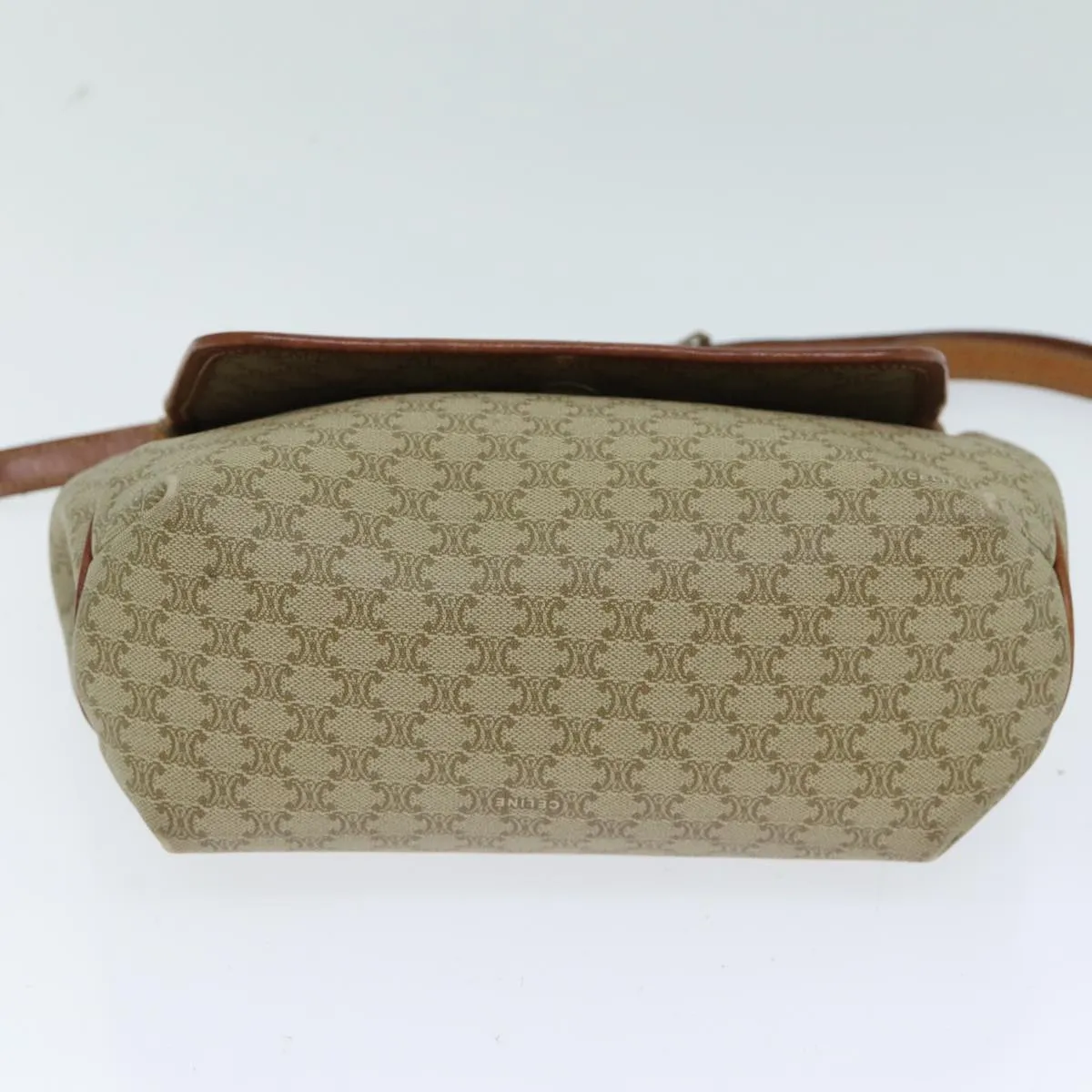 CELINE Macadam Canvas Shoulder Bag Beige Auth 81445
