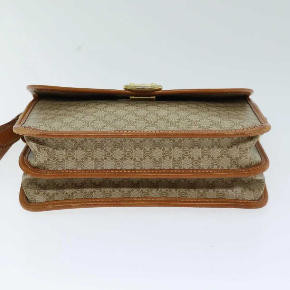 CELINE Macadam Canvas Shoulder Bag Beige Auth 81639