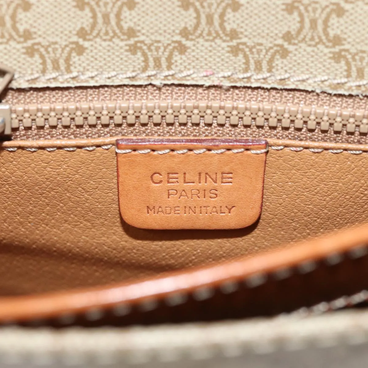 CELINE Macadam Canvas Shoulder Bag Beige Auth 81639