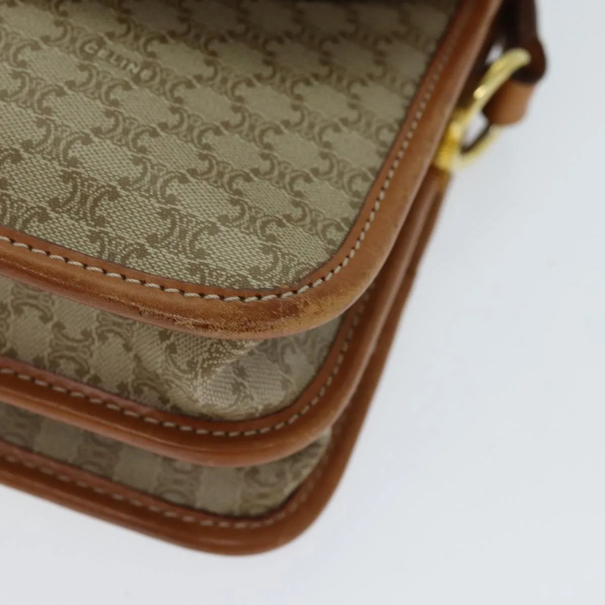 CELINE Macadam Canvas Shoulder Bag Beige Auth 81639