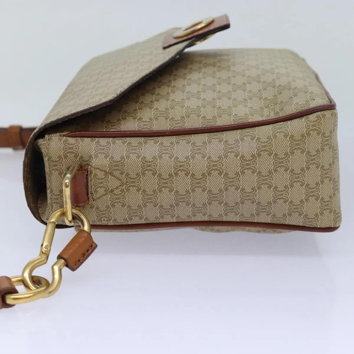 CELINE Macadam Canvas Shoulder Bag Beige Auth 84210