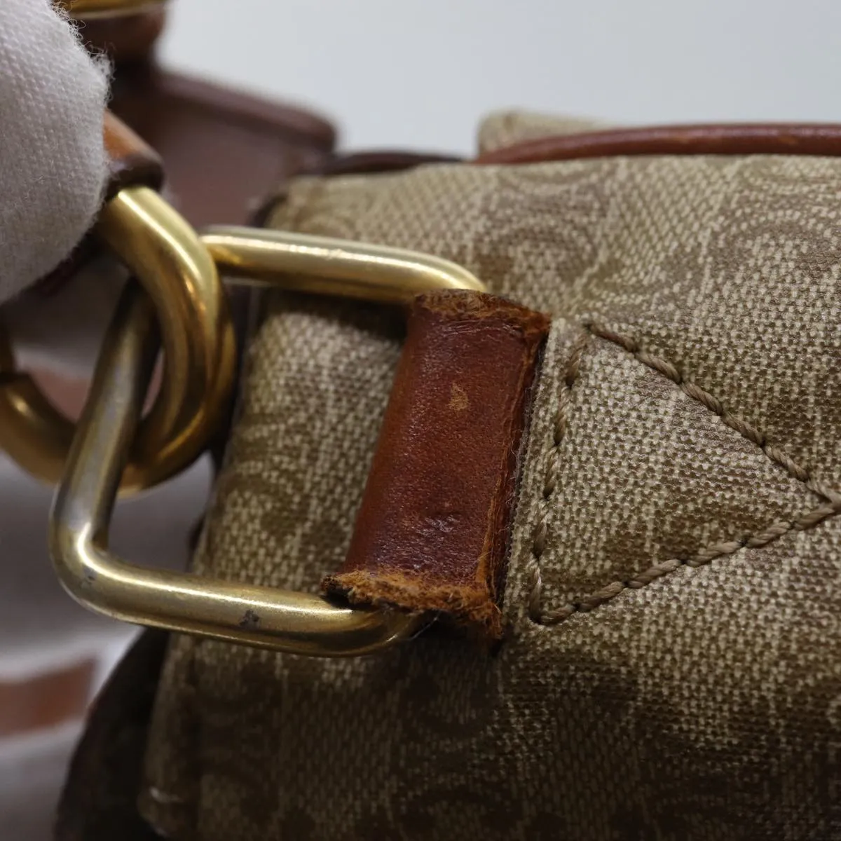 CELINE Macadam Canvas Shoulder Bag Beige Auth 84210