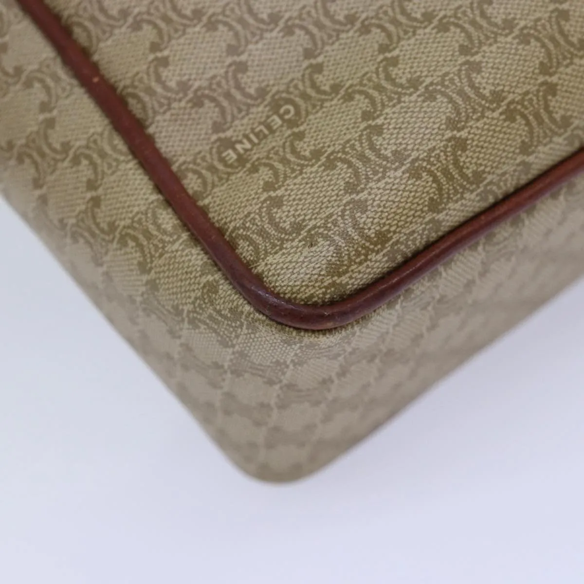 CELINE Macadam Canvas Shoulder Bag Beige Auth 84210