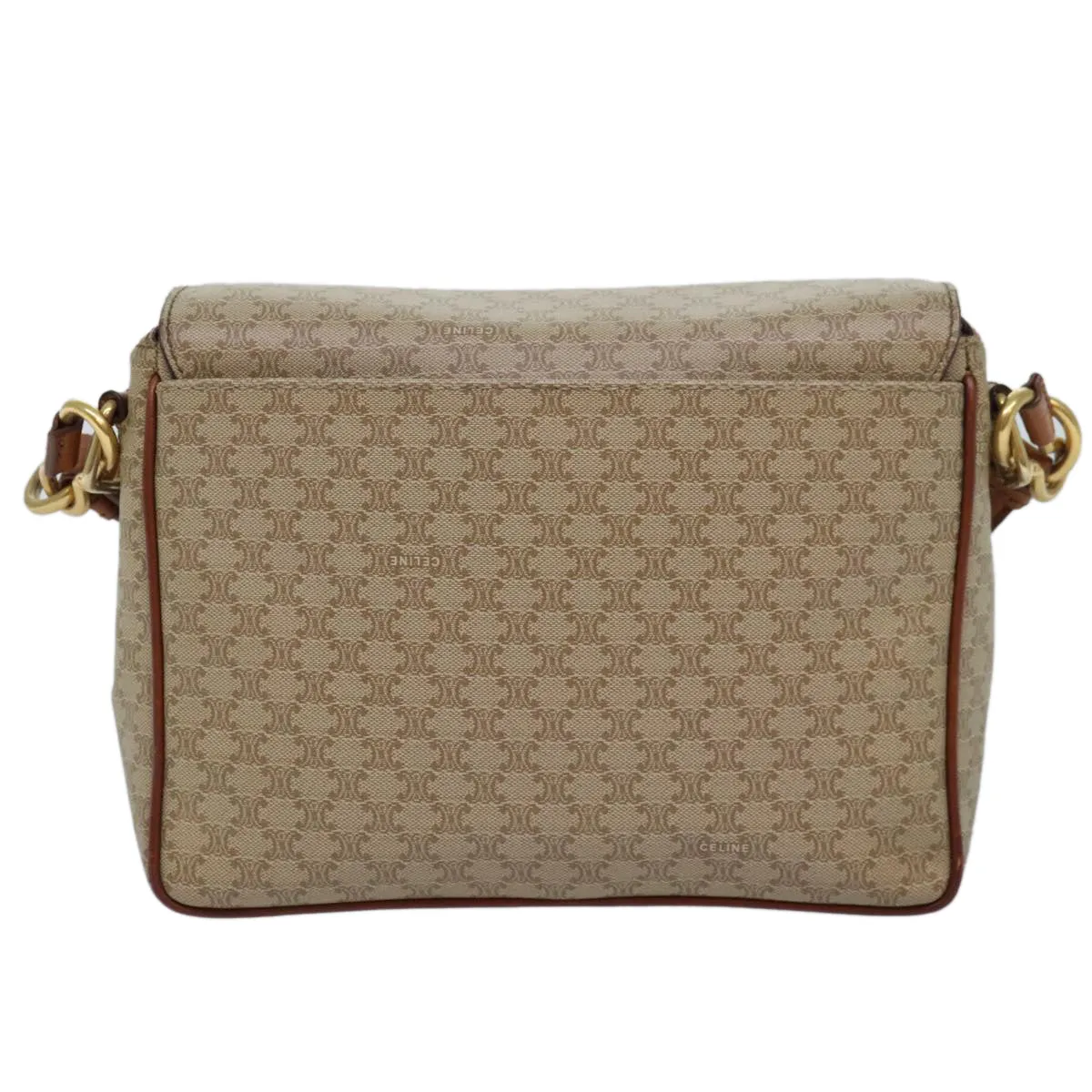 CELINE Macadam Canvas Shoulder Bag Beige Auth 84210