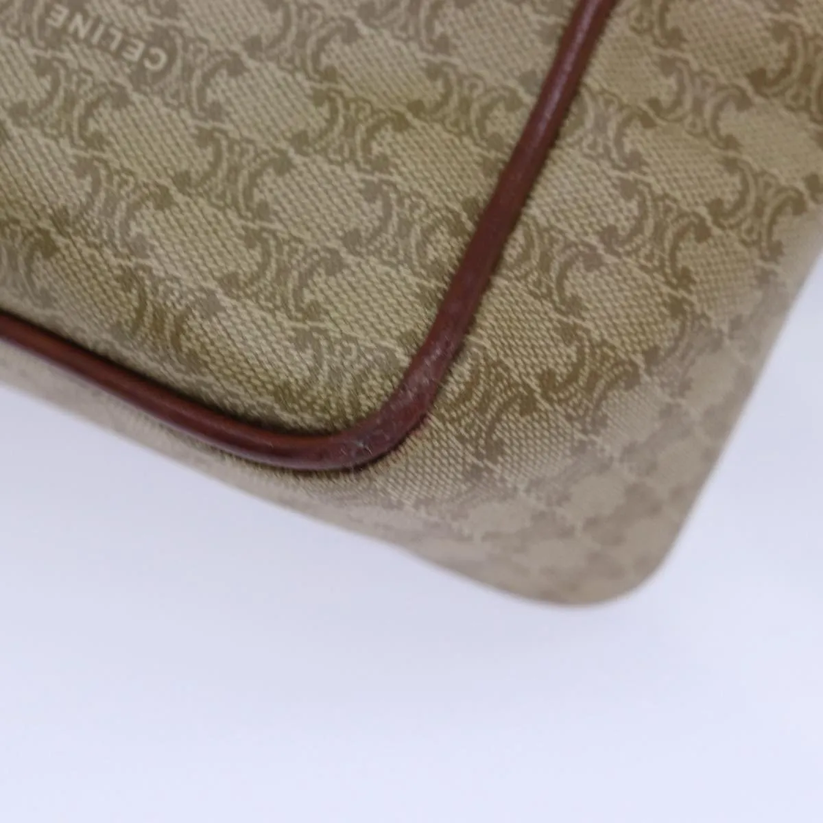 CELINE Macadam Canvas Shoulder Bag Beige Auth 84210