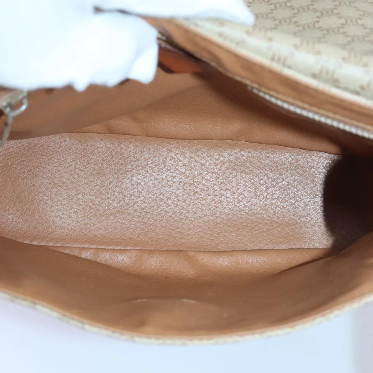 CELINE Macadam Canvas Shoulder Bag Beige Auth 84210