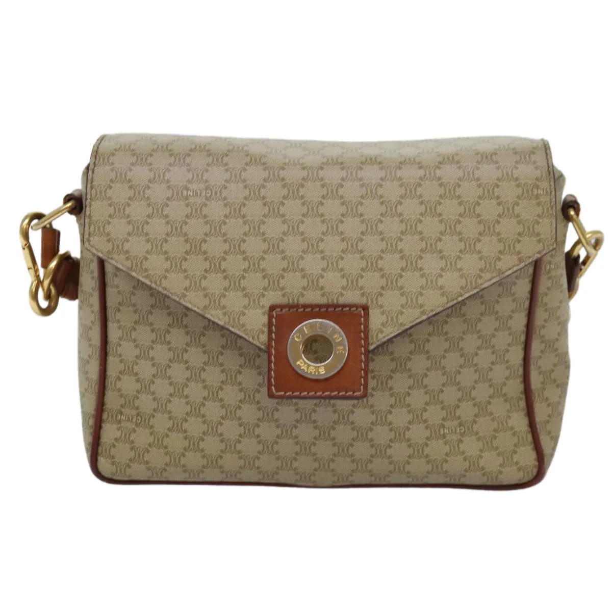 CELINE Macadam Canvas Shoulder Bag Beige Auth 84210