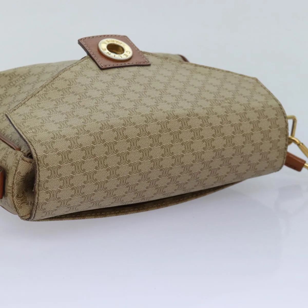 CELINE Macadam Canvas Shoulder Bag Beige Auth 84210