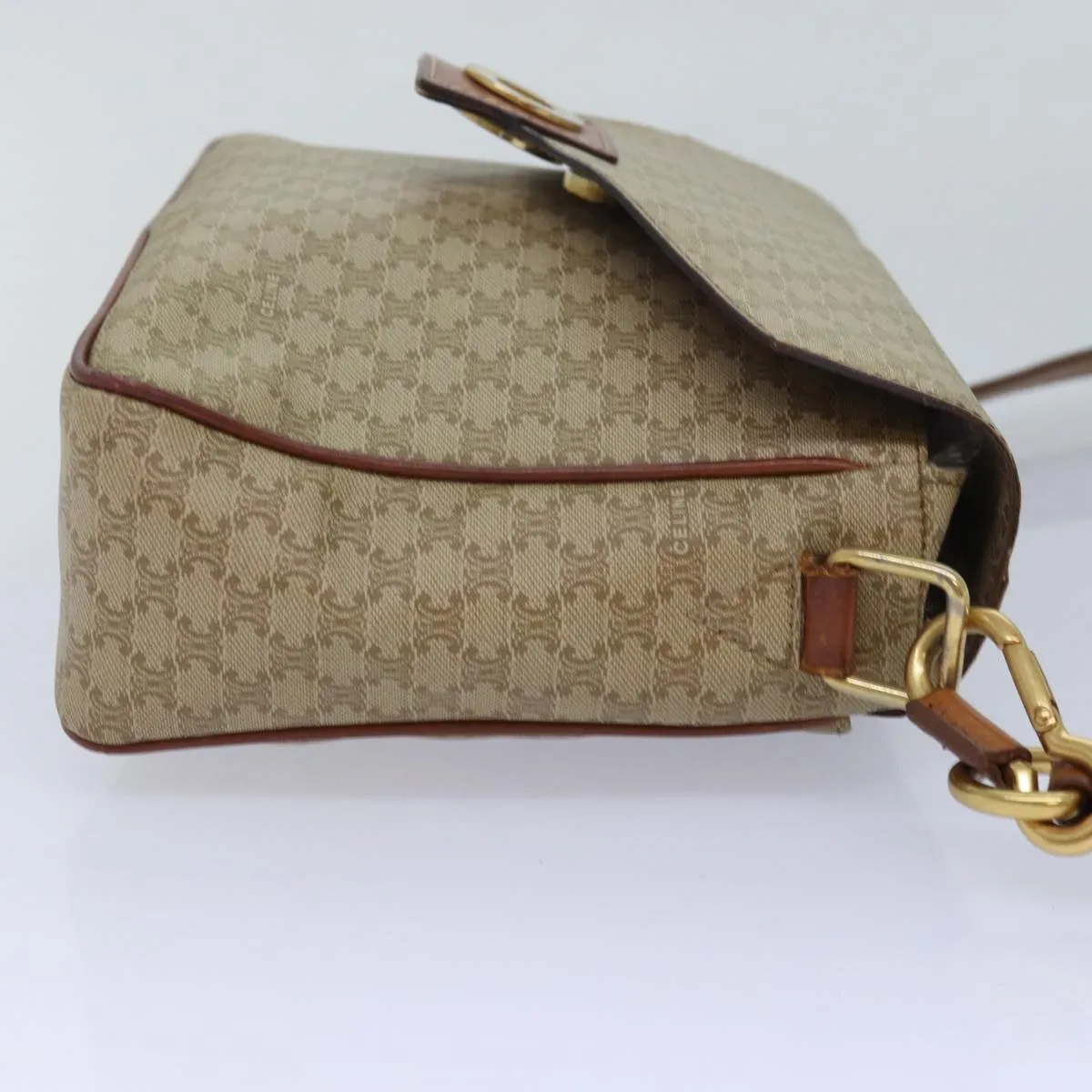 CELINE Macadam Canvas Shoulder Bag Beige Auth 84210