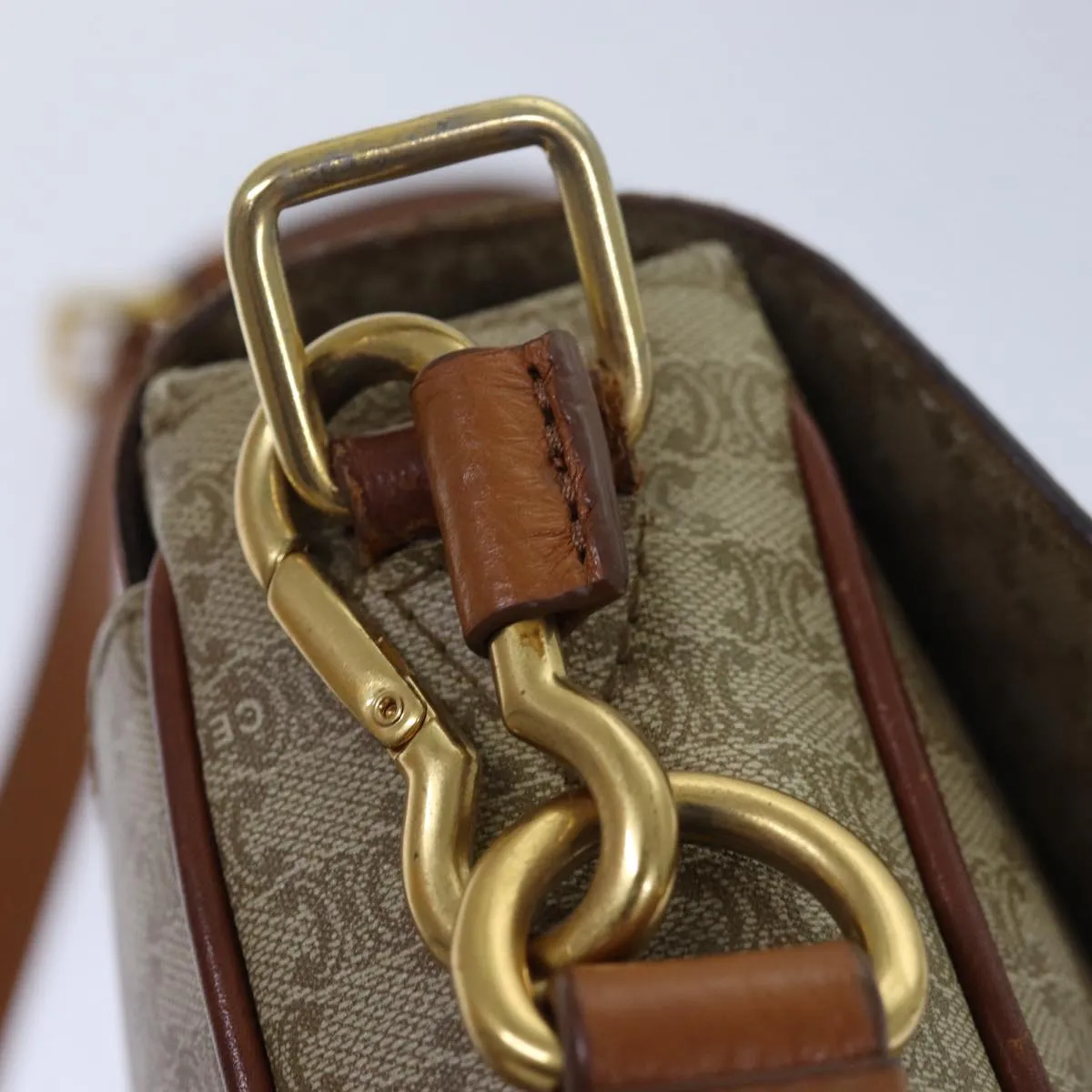 CELINE Macadam Canvas Shoulder Bag Beige Auth 84210