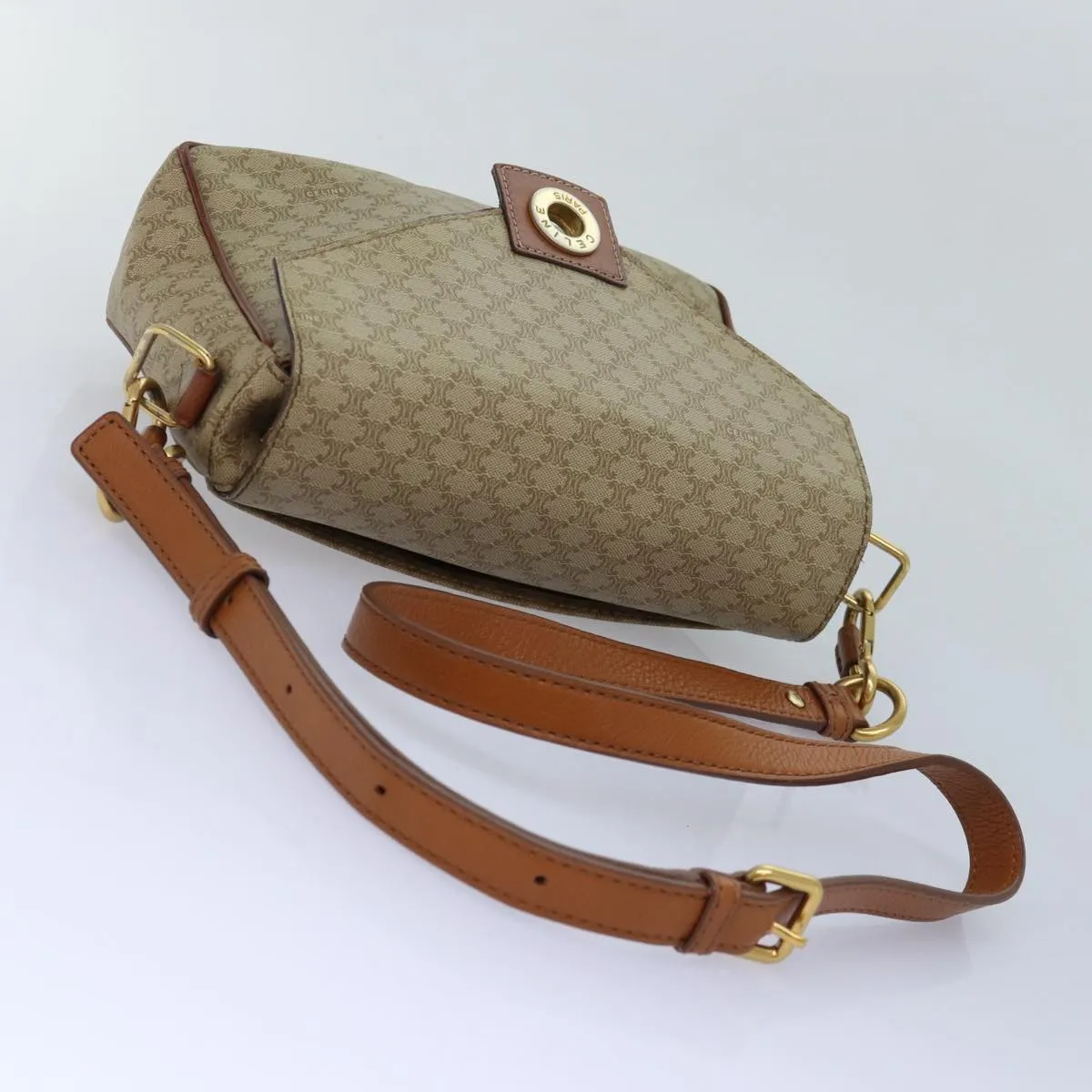 CELINE Macadam Canvas Shoulder Bag Beige Auth 84210