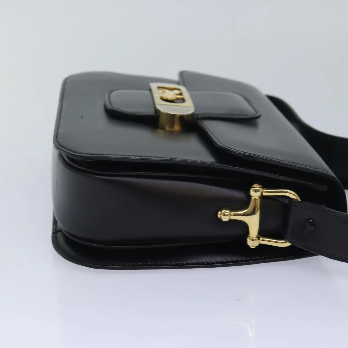 CELINE Shoulder Bag Leather Black Auth 83680
