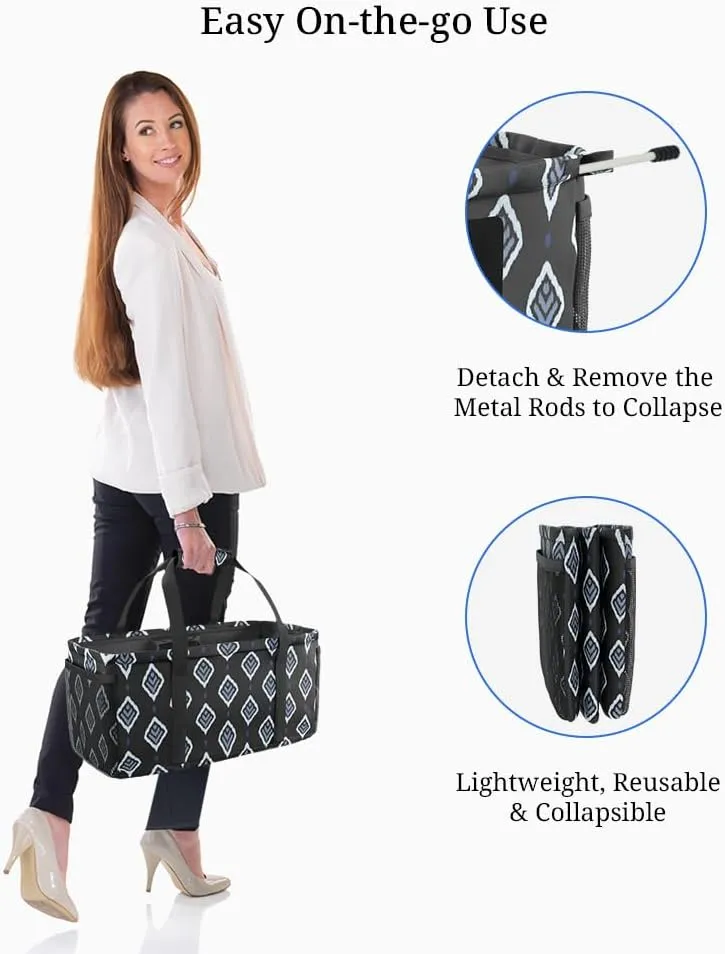 Covers & All Extra Large Utility Tote Bag with Wireframe, Collapsible Reusable Shopping Grocery Bag, Mesh Pockets & Velcro