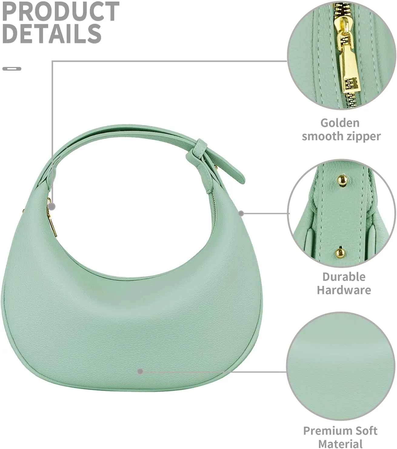 Crescent Shoulder Bag for Women Trendy Crossbody Bag Hobo Purse Vegan Leather Clutch Handbag Adjustable Strap