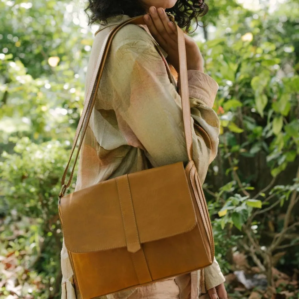 Crossbody Satchel in Camel Leather