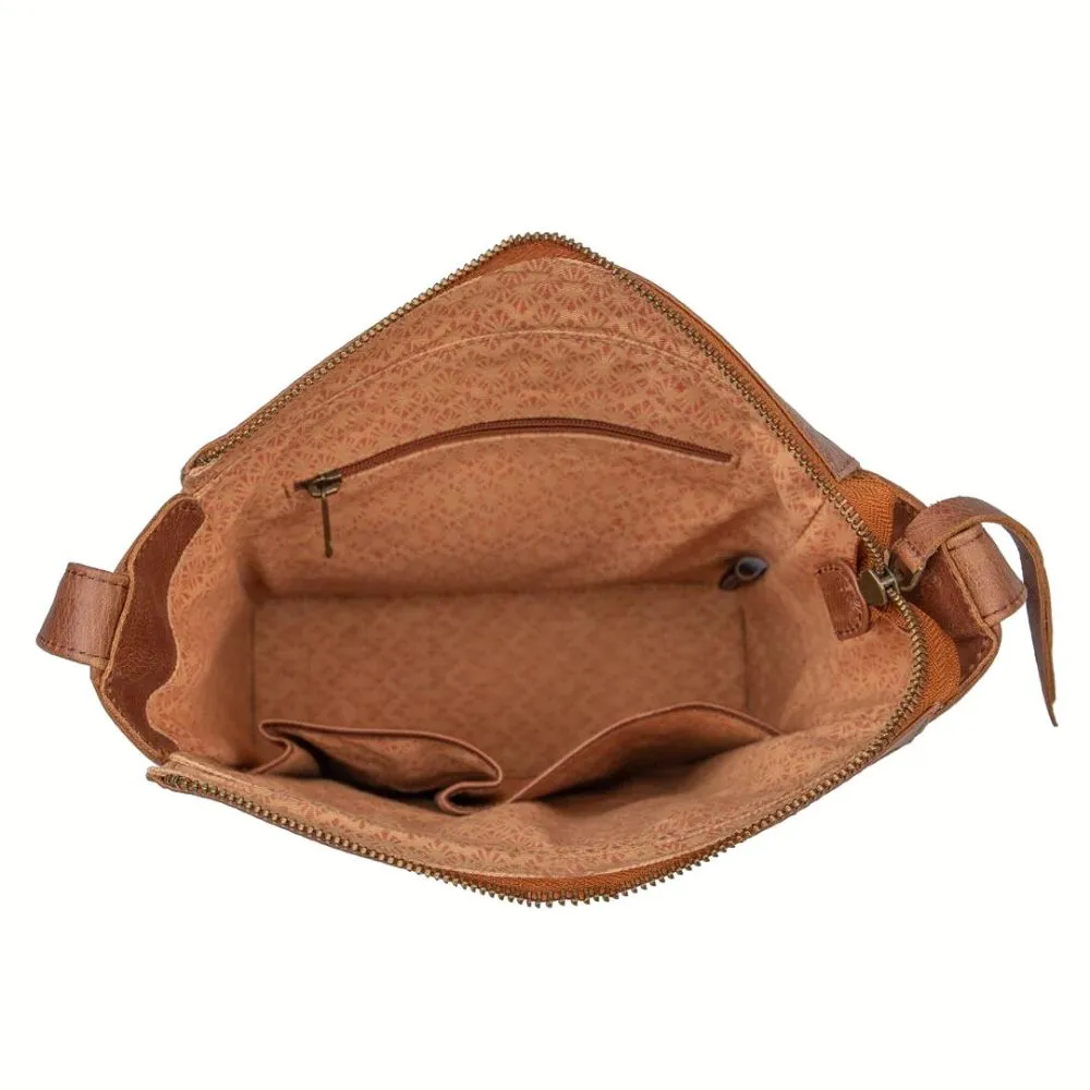 Crossbody Satchel in Camel Leather