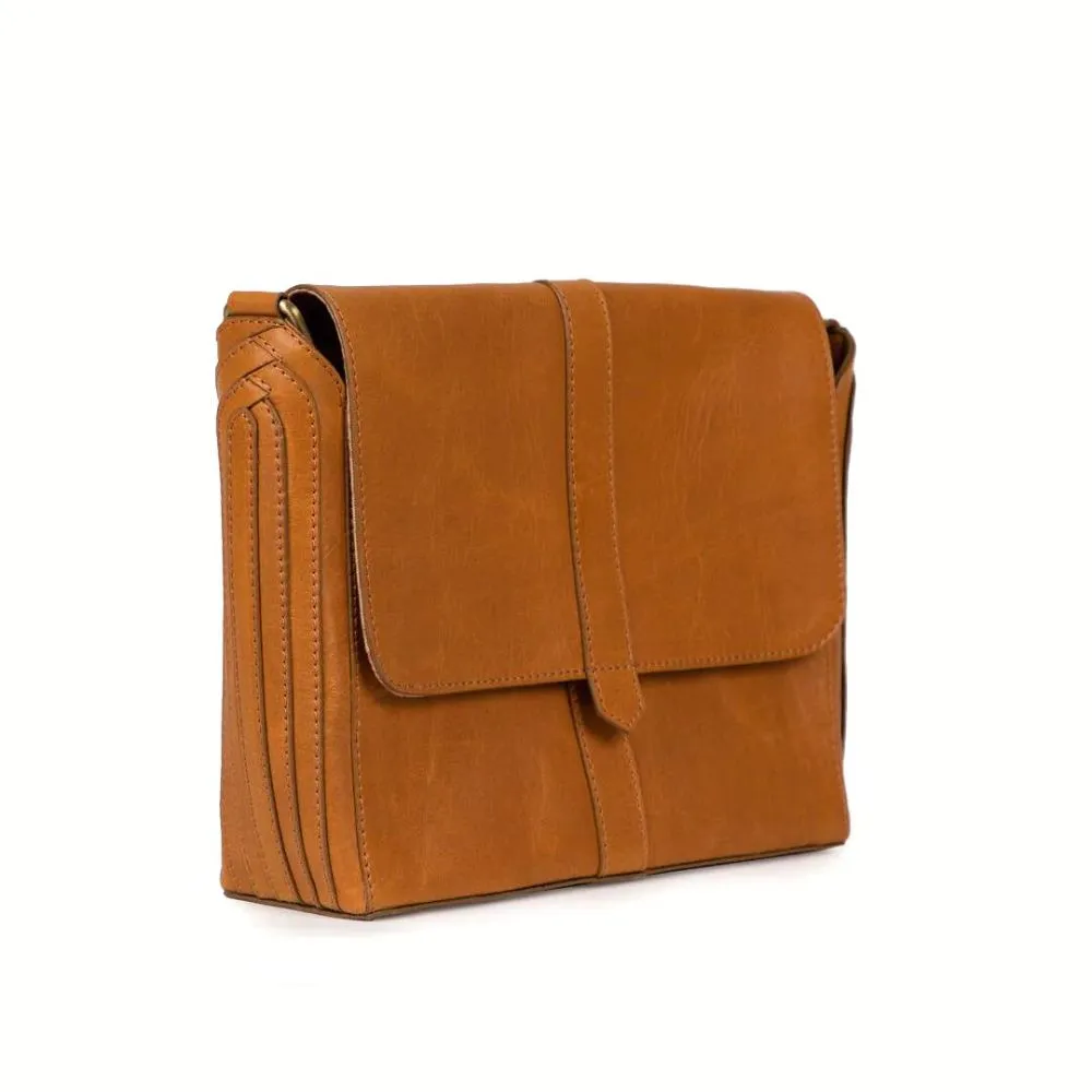 Crossbody Satchel in Camel Leather