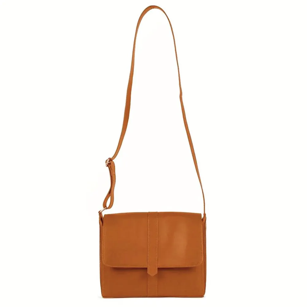 Crossbody Satchel in Camel Leather