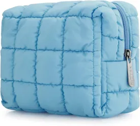 E-Tree Cute Makeup Bag,Quilted Cosmetic Bag,Make up Pouch for Purse,Toiletry Zipper Pouch,Checkered Bag,Travel Case,Storage Pouches for Organization (Blue)