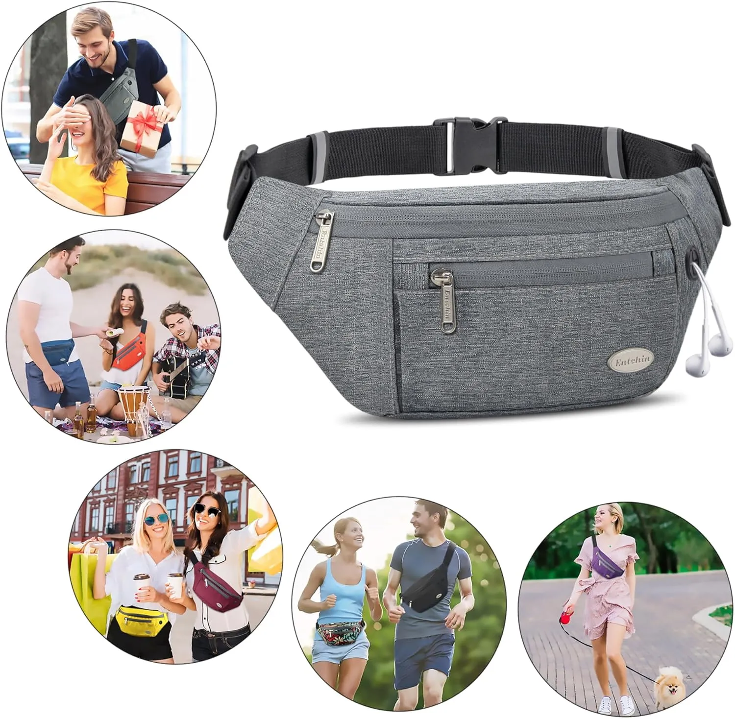 Entchin Fanny Pack for Women Men,Crossbody Belt Bag with 4-Zipper Pockets,Adjustable Waist Bag Pack,One of the Most Popular Travel Essential Gifts for Walking,Traveling,Cycling and Shopping