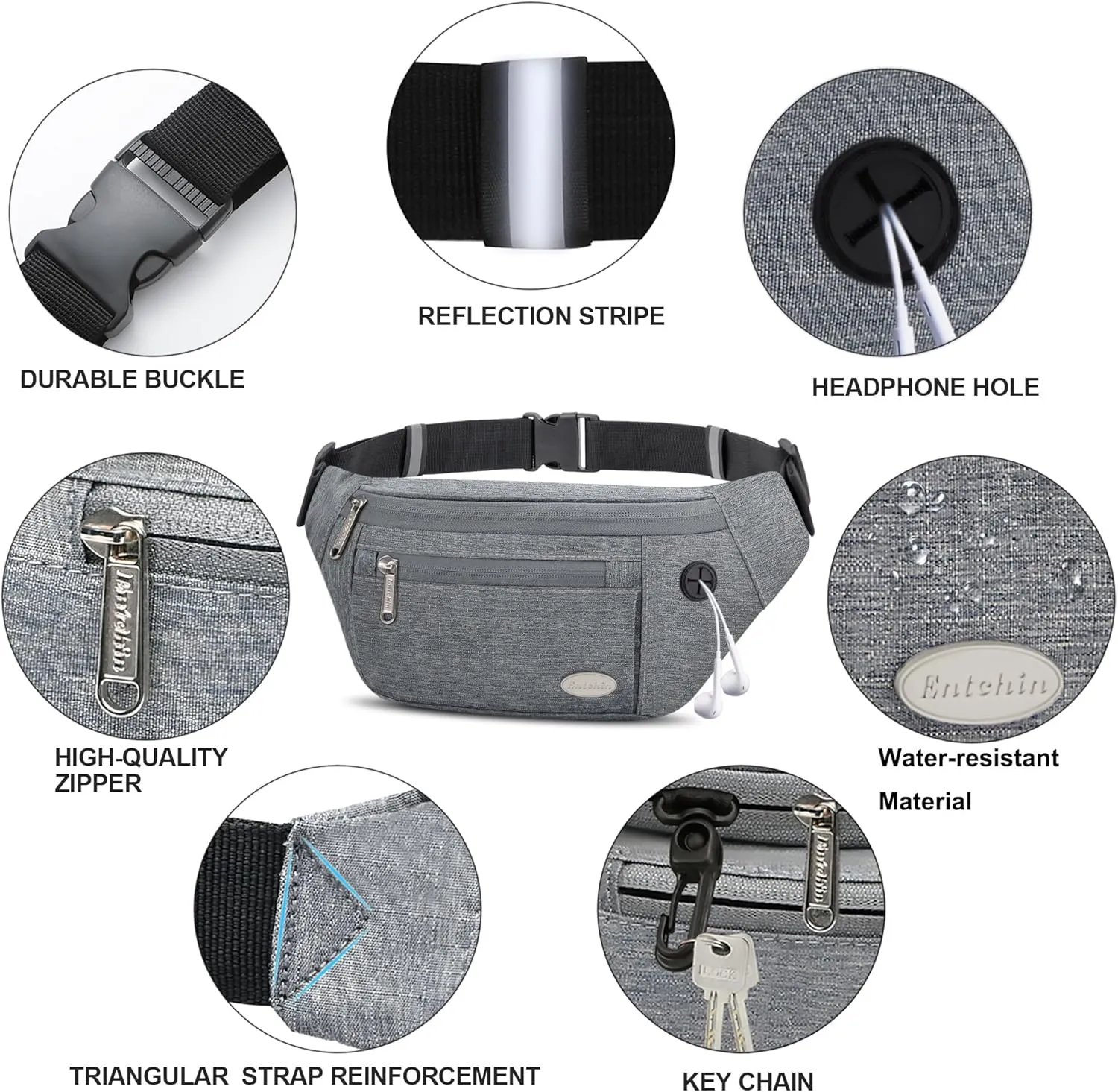 Entchin Fanny Pack for Women Men,Crossbody Belt Bag with 4-Zipper Pockets,Adjustable Waist Bag Pack,One of the Most Popular Travel Essential Gifts for Walking,Traveling,Cycling and Shopping