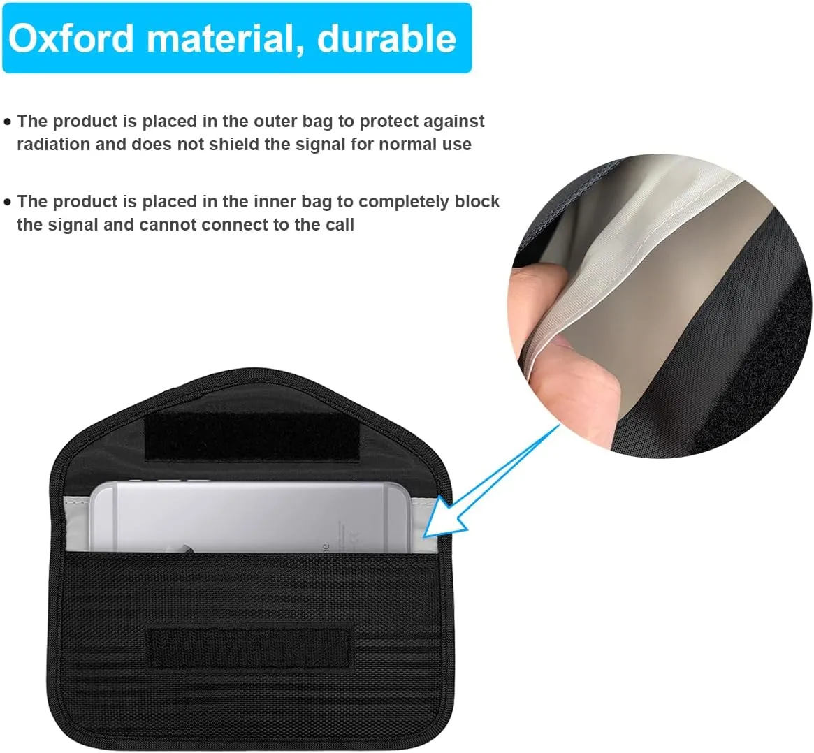 Faraday Bag for Car Keys, RFID Anti-Theft Vehicle Keychain Signal Blocking Cages Pockets, Shielding Anti-Tracking RFID Signal Blocker Pouches, Universal for Truck, SUV, RV (Black)