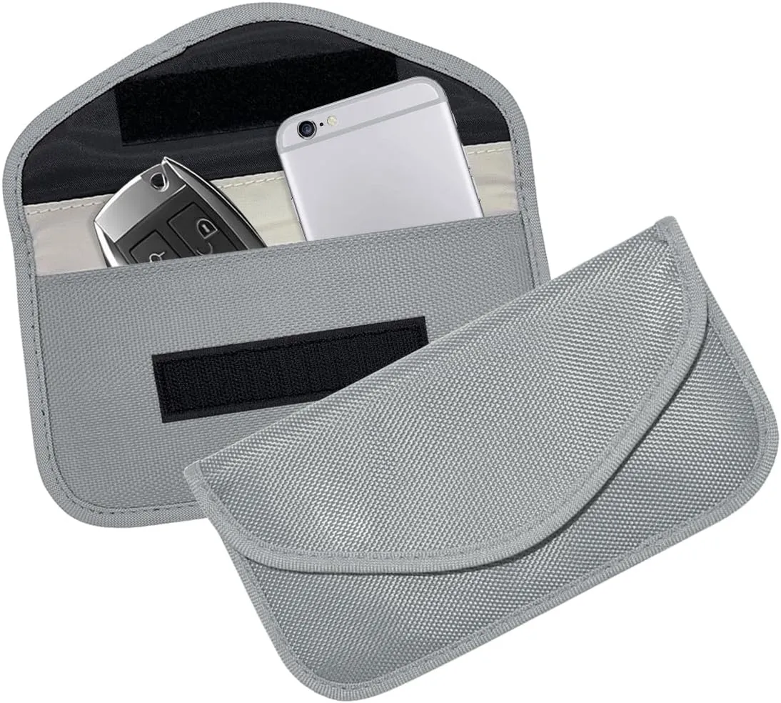 Faraday Bag for Car Keys, RFID Anti-Theft Vehicle Keychain Signal Blocking Cages Pockets, Shielding Anti-Tracking RFID Signal Blocker Pouches, Universal for Truck, SUV, RV (Light Grey)