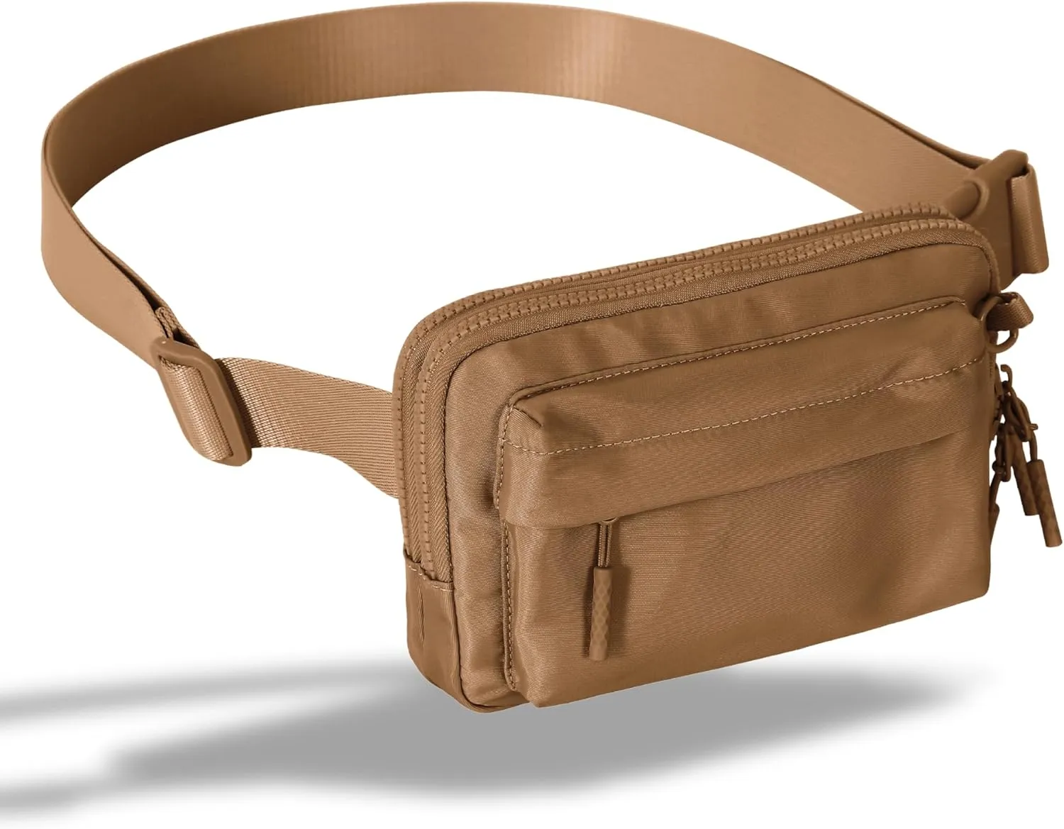 FORZAROCKET Essential  Belt Bag w/Long Strap 70"  Double Compartment  Crossbody Bag w/Extended Strap  Fanny Pack for Women Men  Two-Way Zipper Sling Bag  Travel & Plus Size Friendly, Light Brown
