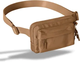 FORZAROCKET Essential  Belt Bag w/Long Strap 70"  Double Compartment  Crossbody Bag w/Extended Strap  Fanny Pack for Women Men  Two-Way Zipper Sling Bag  Travel & Plus Size Friendly, Light Brown