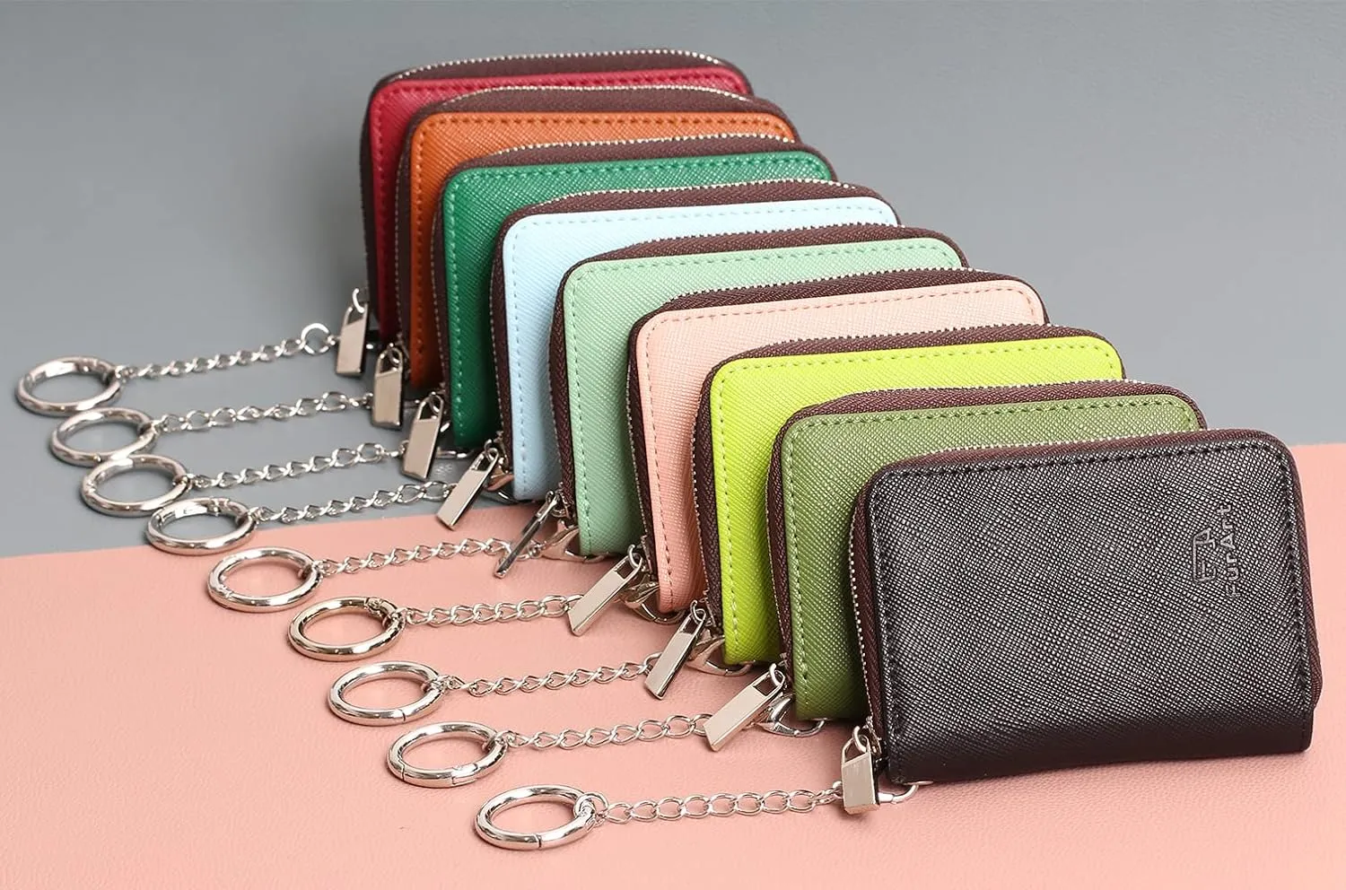 FurArt Credit Card Wallet, Zipper Business Card Holder for Women, RFID Blocking, KeyChain Wallet, Compact Size
