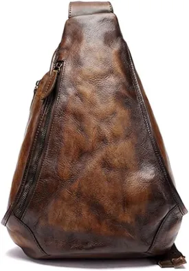Genuine Leather Sling Bag for Women Men Vintage Handmade Chest Backpack Casual Crossbody Daypack Shoulder Satchel Coffee