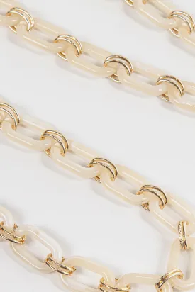 Glossy Square Link Bag Strap Cream