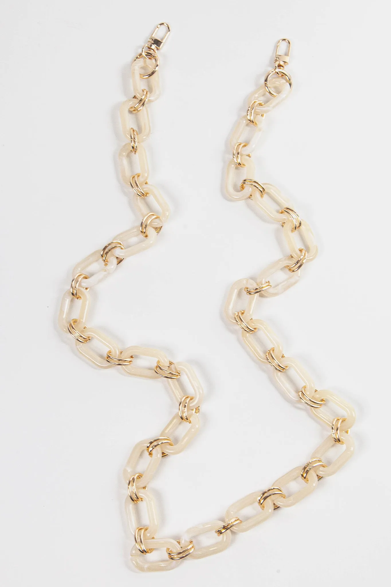 Glossy Square Link Bag Strap Cream