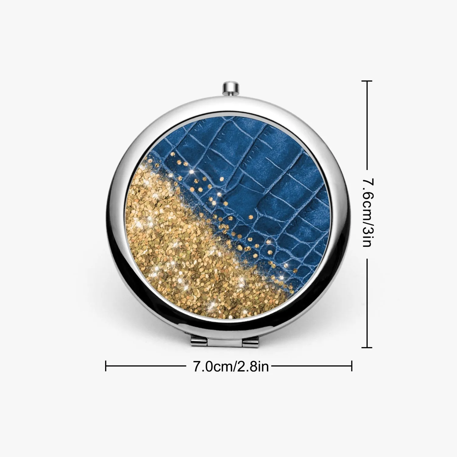 Gold Glitter & Blue Leather |  Compact Mirror