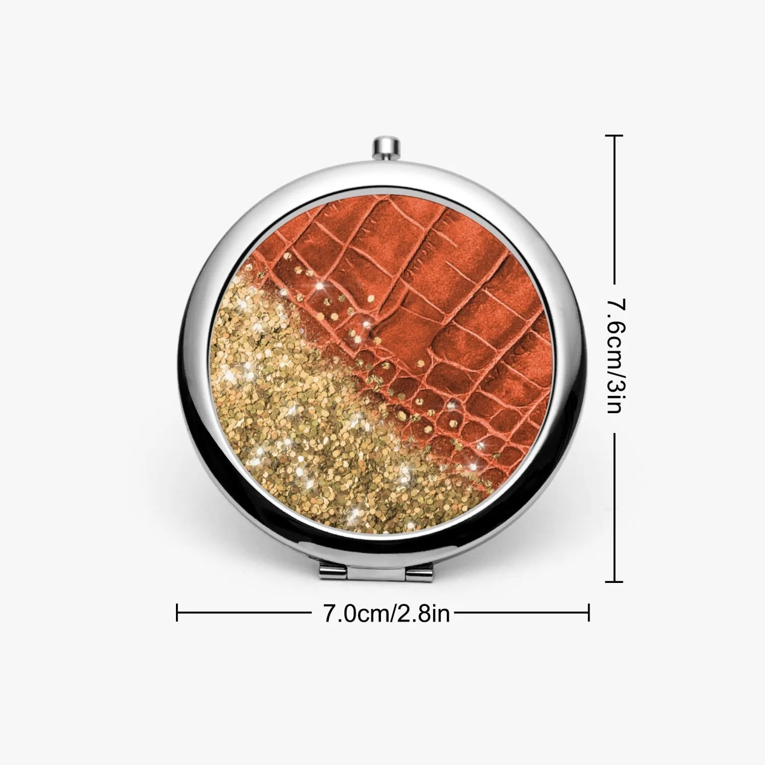 Gold Glitter & Orange Leather |  Compact Mirror