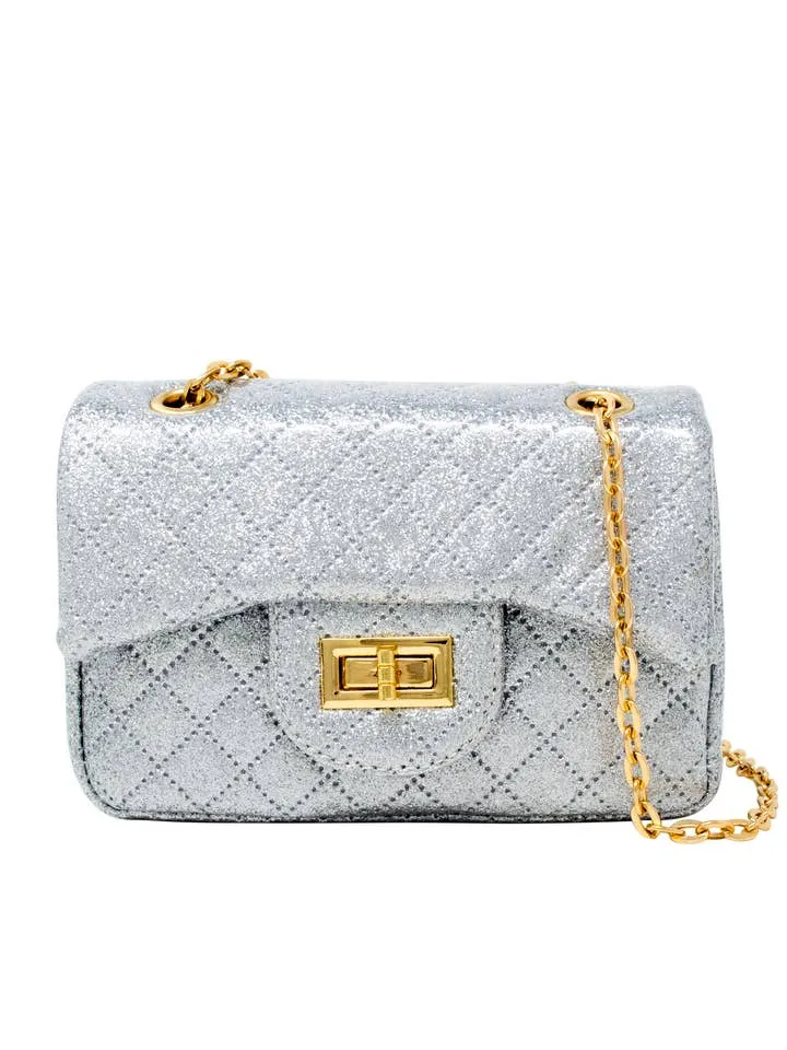 Handbag | Classic Quilted Mini Sparkle Bag- Silver | Tiny Treats and Zomi Gems