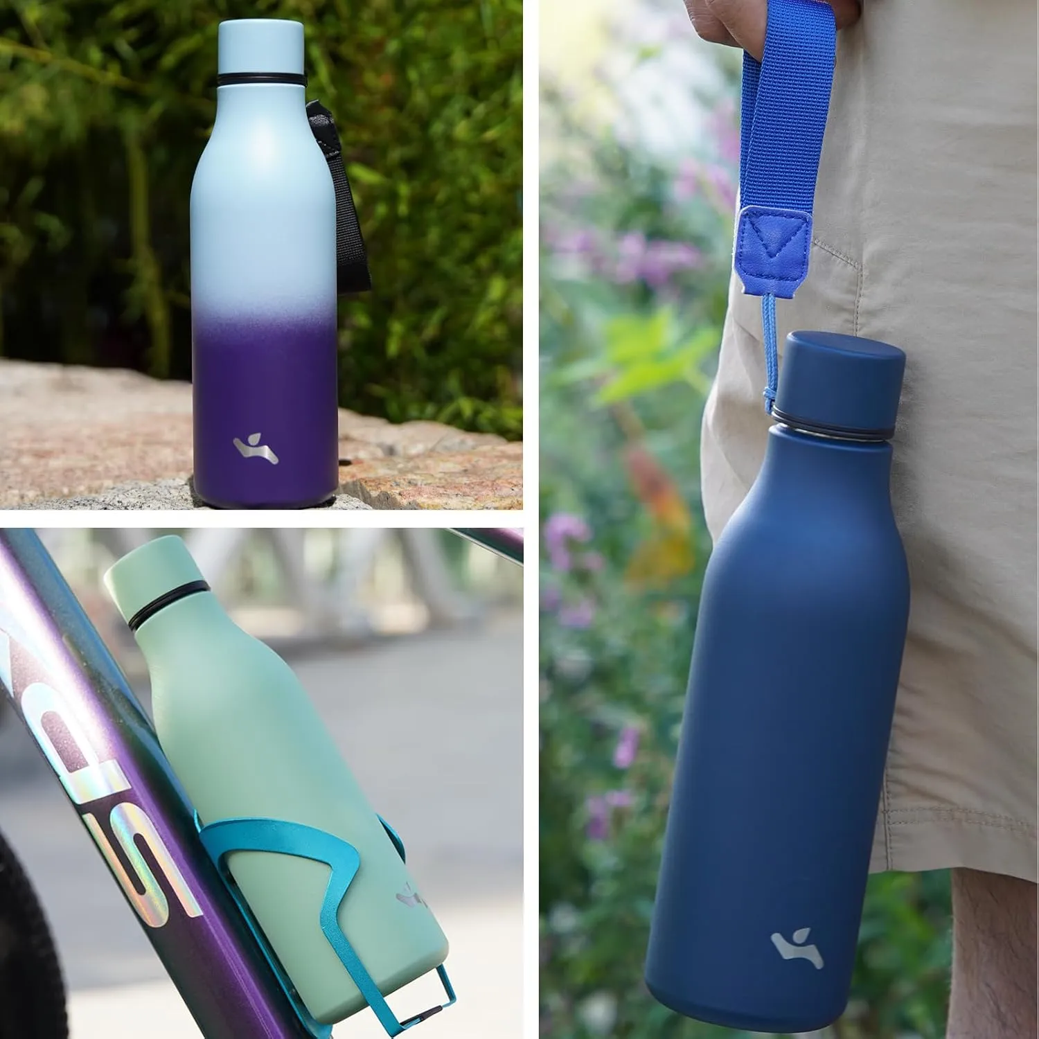 Insulated Water Bottle with Strap,18 oz Double Wall Stainless Steel Vacuum Bottles Metal Water Flask,Lake Blue