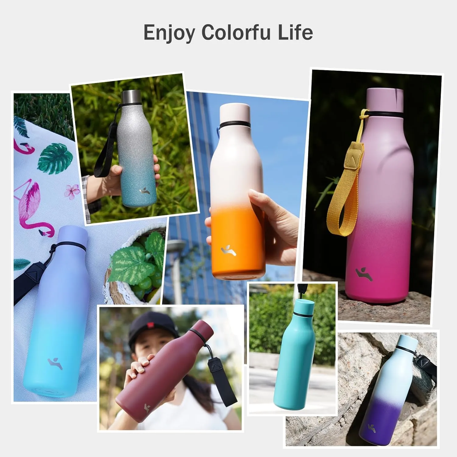 Insulated Water Bottle with Strap,18 oz Double Wall Stainless Steel Vacuum Bottles Metal Water Flask,Lake Blue