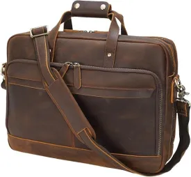 Leather Briefcase for Men - Laptop Crossbody Shoulder Messenger Bag Attache Case for Business Travel Work Lawyer (Brown, Fits 17.3 Inch Laptop)