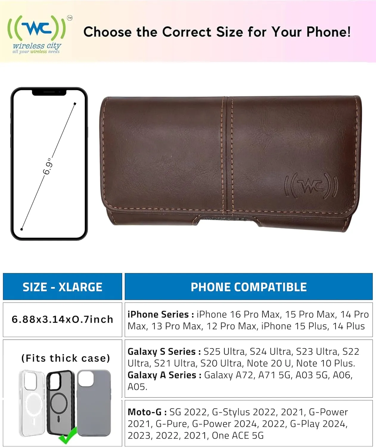 Leather Phone Holster for Men Fit to iPhone 15 Plus Horizontal Cell Phone Case for 15/14 Pro Max, Belt Case with Belt Clip Carrying Pouch Phone Holder for (Heavy-duty Case) Brown X-Large