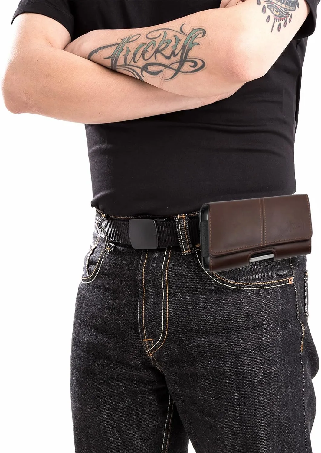 Leather Phone Holster for Men Fit to iPhone 15 Plus Horizontal Cell Phone Case for 15/14 Pro Max, Belt Case with Belt Clip Carrying Pouch Phone Holder for (Heavy-duty Case) Brown X-Large