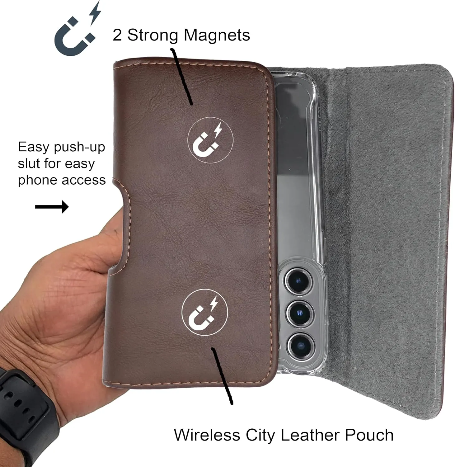 Leather Phone Holster for Men Fit to iPhone 15 Plus Horizontal Cell Phone Case for 15/14 Pro Max, Belt Case with Belt Clip Carrying Pouch Phone Holder for (Heavy-duty Case) Brown X-Large