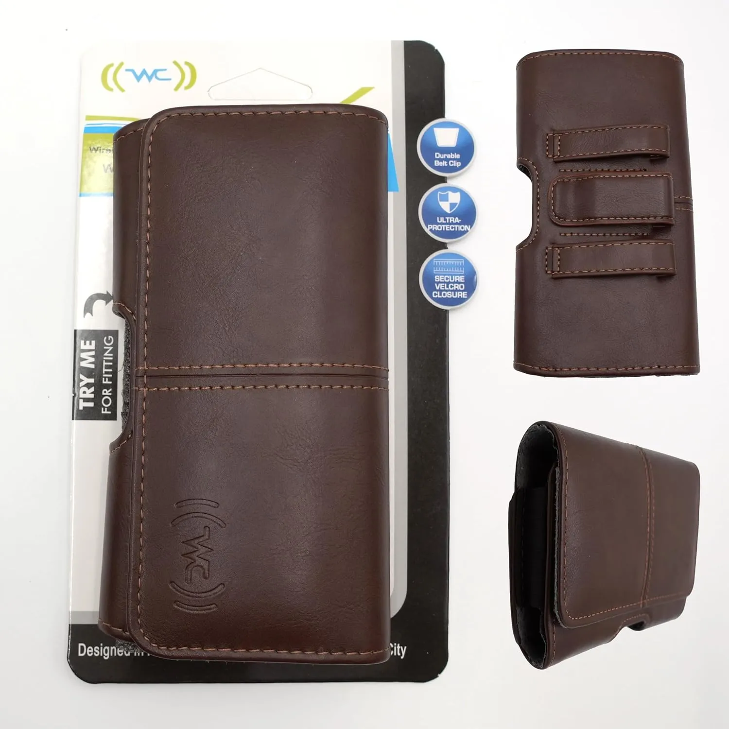 Leather Phone Holster for Men Fit to iPhone 15 Plus Horizontal Cell Phone Case for 15/14 Pro Max, Belt Case with Belt Clip Carrying Pouch Phone Holder for (Heavy-duty Case) Brown X-Large