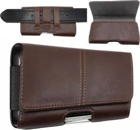 Leather Phone Holster for Men Fit to iPhone 15 Plus Horizontal Cell Phone Case for 15/14 Pro Max, Belt Case with Belt Clip Carrying Pouch Phone Holder for (Heavy-duty Case) Brown X-Large