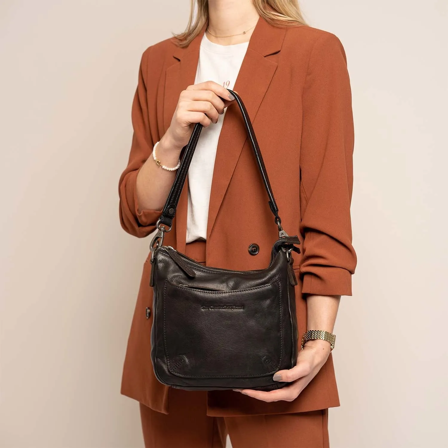 Leather Shoulder Bag Black Caroline